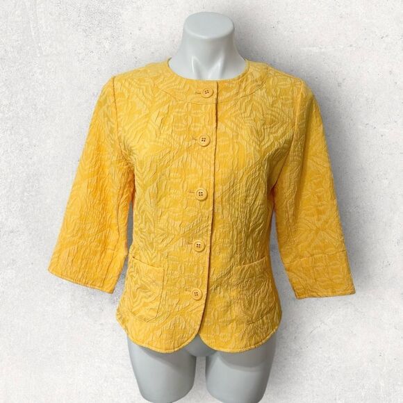 Coldwater Creek Jacquard Jacket Button Front Melon Orange-Yellow Size 8P - Picture 1 of 10